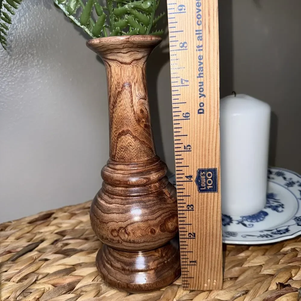 Vintage Hand Turned Wood Vase AKS 54 Mid Century Modern Organic Decor 8.5